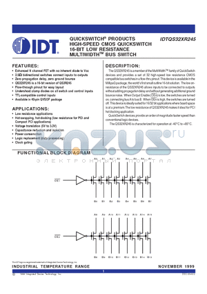 IDTQS32XR245Q2G datasheet - QUICKSWITCH PRODUCTS HIGH-SPEED CMOS QUICKSWITCH 16-BIT LOW RESISTANCE MULTIWIDTH BUS SWITCH