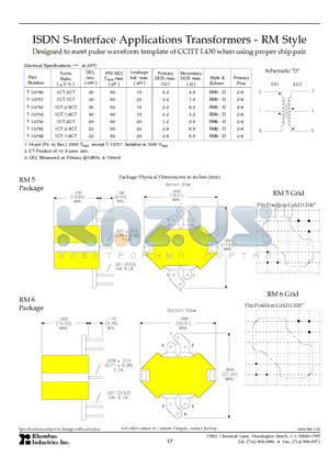 T-13751 datasheet - ISDN S-Interface Applications Transformers - RM Style