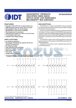 IDTQS34XR245 datasheet - QUICKSWITCH PRODUCTS HIGH-SPEED CMOS QUICKSWITCH 32-BIT LOW RESISTANCE MULTIWIDTHTM BUS SWITCHES