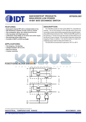 IDTQS3L383SO datasheet - QUICKSWITCH^ PRODUCTS HIGH-SPEED LOW POWER 10-BIT BUS EXCHANGE SWITCH