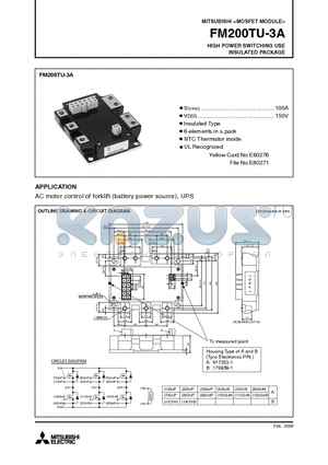 FM200TU-3A datasheet - MOSFET MODULE HIGH POWER SWITCHING USE INSULATED PACKAGE