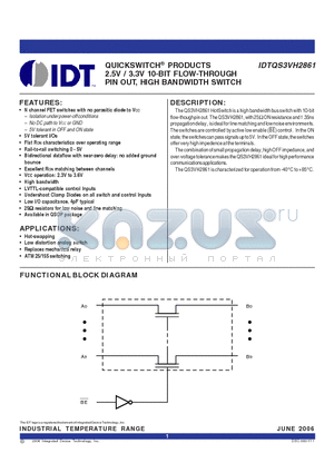 IDTQS3VH2861Q datasheet - QUICKSWITCH^ PRODUCTS 2.5V / 3.3V 10-BIT FLOW-THROUGH PIN OUT, HIGH BANDWIDTH SWITCH