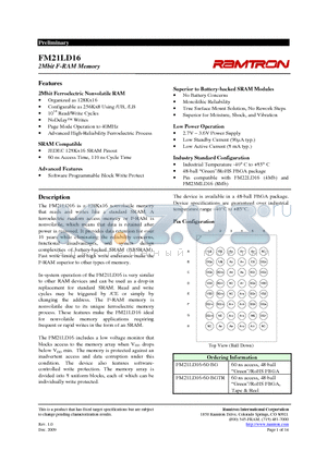 FM21LD16 datasheet - 2Mbit F-RAM Memory