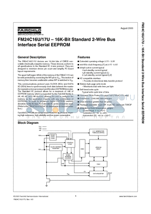FM24C16 datasheet - 16K-Bit Standard 2-Wire Bus Interface Serial EEPROM