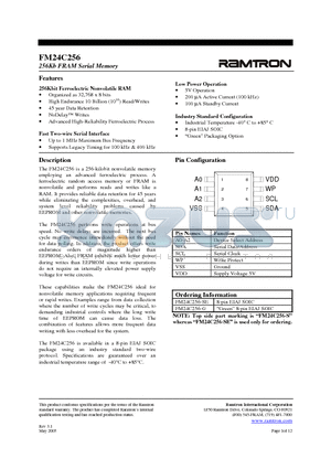 FM24C256-SE datasheet - 256Kb FRAM Serial Memory