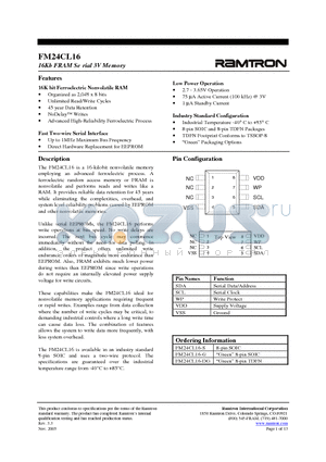 FM24CL16-S datasheet - 16Kb FRAM Se rial 3V Memory