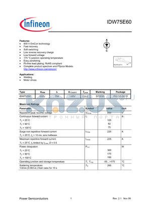 IDW75E60_09 datasheet - 600 V EmCon technology