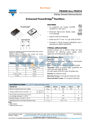 PB3006 datasheet - Enhanced PowerBridge Rectifiers
