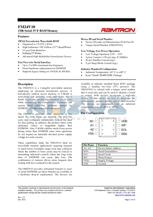 FM24V10-G datasheet - 1Mb Serial 3V F-RAM Memory