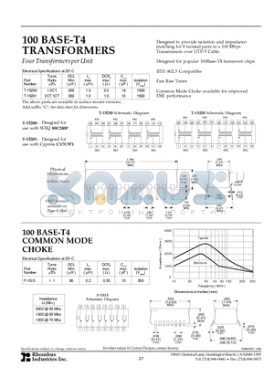 T-15200 datasheet - 100 BASE-T4 TRANSFORMERS