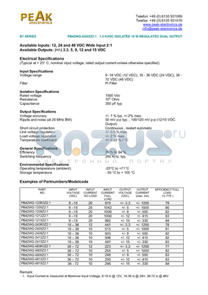 PB42WG-1212Z21 datasheet - 1.5 KVDC ISOLATED 10 W REGULATED DUAL OUTPUT