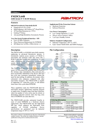 FM25CL64B datasheet - 64Kb Serial 3V F-RAM Memory