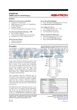 FM25V02-GTR datasheet - 256Kb Serial 3V F-RAM Memory