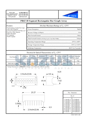 PB65-BGA10O12 datasheet - Segment Rectangular Bar Graph Array