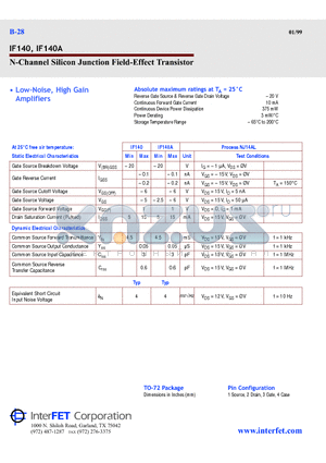 IF140A datasheet - N-Channel Silicon Junction Field-Effect Transistor