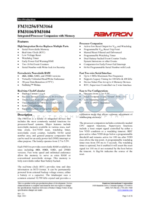 FM31256 datasheet - Integrated Processor Companion with Memory