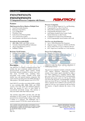 FM31276 datasheet - 5V Integrated Processor Companion with Memory