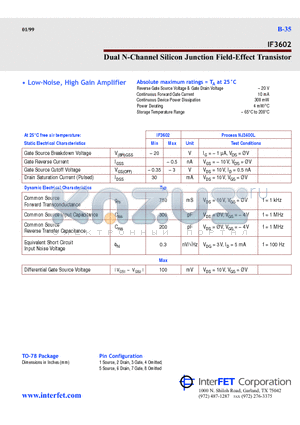 IF3602 datasheet - Dual N-Channel Silicon Junction Field-Effect Transistor