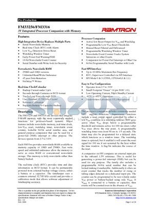 FM3316 datasheet - 3V Integrated Processor Companion with Memory