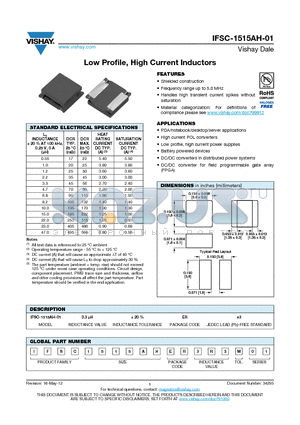 IFSC1515AHER4R7M01 datasheet - Low Profile, High Current Inductors