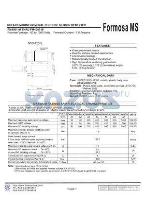 FM4001-M datasheet - Glass passivated type