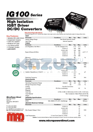 IG120-12W datasheet - High Isolation IGBT Driver DC/DC Converters