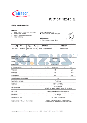 IGC109T120T6RL datasheet - IGBT4 Low Power Chip