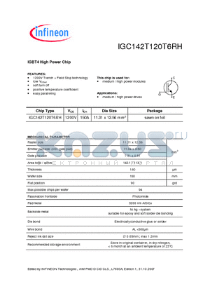 IGC142T120T6RH datasheet - IGBT4 High Power Chip