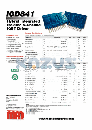 IGD841 datasheet - Hybrid Integrated Isolated N-Channel IGBT Driver
