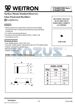 FM4005MH datasheet - Surface Mount Standard Recovery Glass Passivated Rectifiers