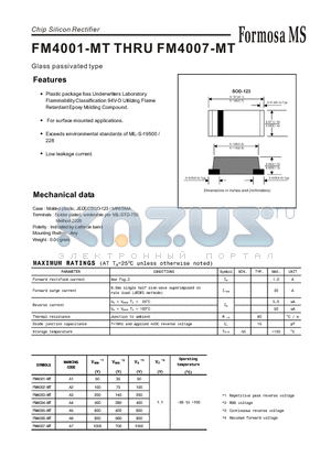 FM4006-MT datasheet - Chip Silicon Rectifier - Glass passivated type