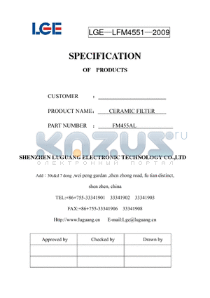 FM455AL datasheet - CERAMIC FILTER