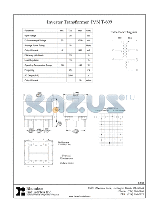 T-899 datasheet - Inverter Transformer