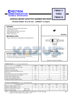 FM5818 datasheet - SURFACE MOUNT SCHOTTKY BARRIER RECTIFIER (VOLTAGE RANGE 20 to 40 Volts CURRENT 1.0 Ampere)