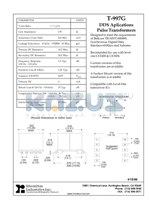 T-997G datasheet - DDS Aplications Pulse Transformers