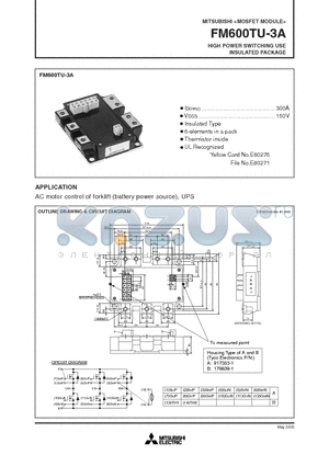 FM600TU-3A datasheet - HIGH POWER SWITCHING USE INSULATED PACKAGE