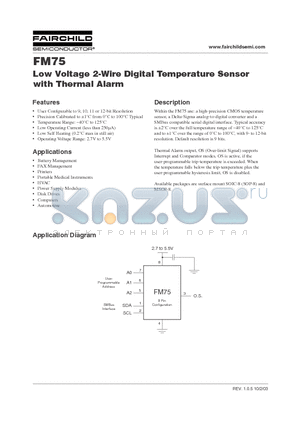 FM75 datasheet - Low Voltage 2-Wire Digital Temperature Sensor with Thermal Alarm