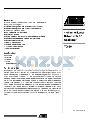 T0820 datasheet - 4-channel Laser Driver with RF Oscillator