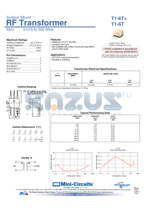 T1-6T datasheet - Surface Mount RF Transformer