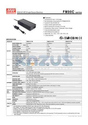 FM90C12-P1M datasheet - 90WAC-DC Single Output Desktop