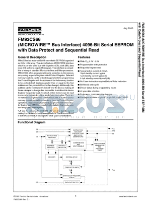 FM93CS66 datasheet - (MICROWIRE Bus Interface) 4096-Bit Serial EEPROM with Data Protect and Sequential Read