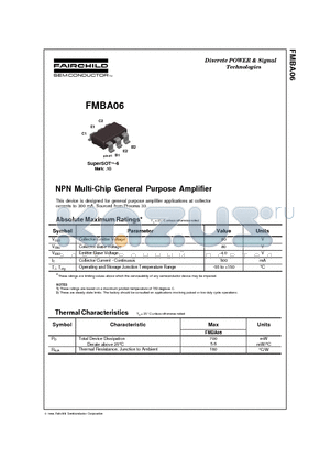 FMBA06 datasheet - NPN Multi-Chip General Purpose Amplifier