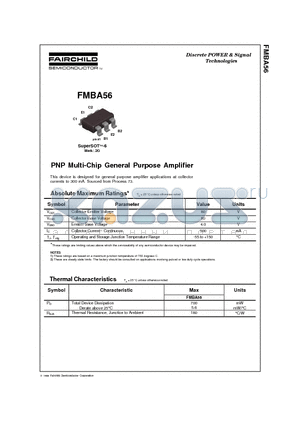 FMBA56 datasheet - PNP Multi-Chip General Purpose Amplifier