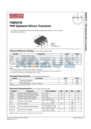 FMB857B datasheet - PNP Epitaxial Silicon Transistor