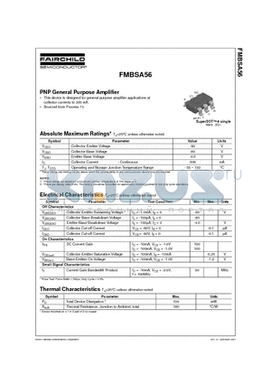 FMBSA56 datasheet - PNP General Purpose Amplifier
