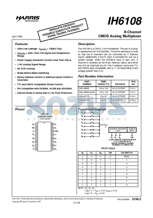 IH6108CPE datasheet - 8-Channel CMOS Analog Multiplexer