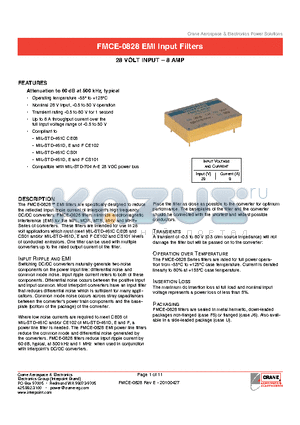 FMCE-0828 datasheet - Attenuation to 60 dB at 500 kHz, typical MIL-STD-461C CE03
