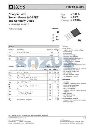 FMD80-0045PS datasheet - Chopper with Trench Power MOSFET and Schottky Diode