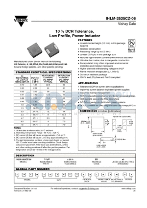 IHLM-2525CZ-06 datasheet - 10 % DCR Tolerance, Low Profile, Power Inductor