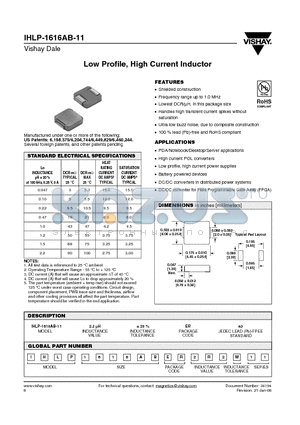 IHLP-1616AB-11 datasheet - Low Profile, High Current Inductor